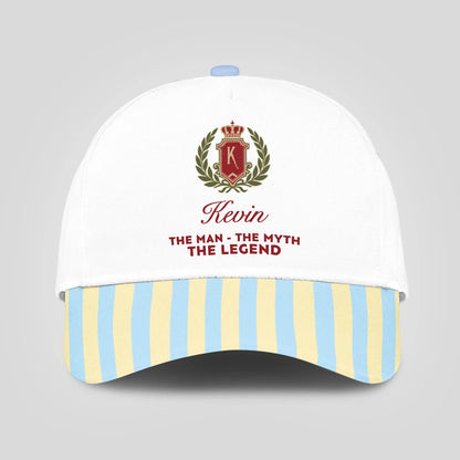 The Man The Myth The Legend Blue And Yellow Striped Beach Cap KEVIN 13K1 C118PF