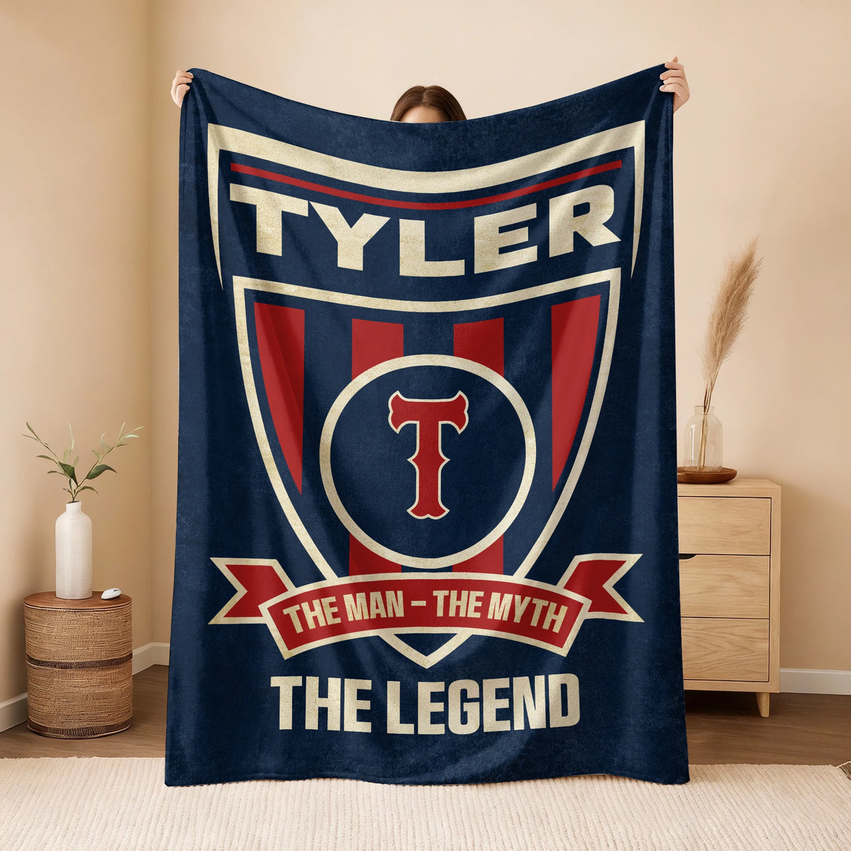 The Man The Myth The Legend Blue Burgundy Baseball Blanket TYLER 13K1 BK18