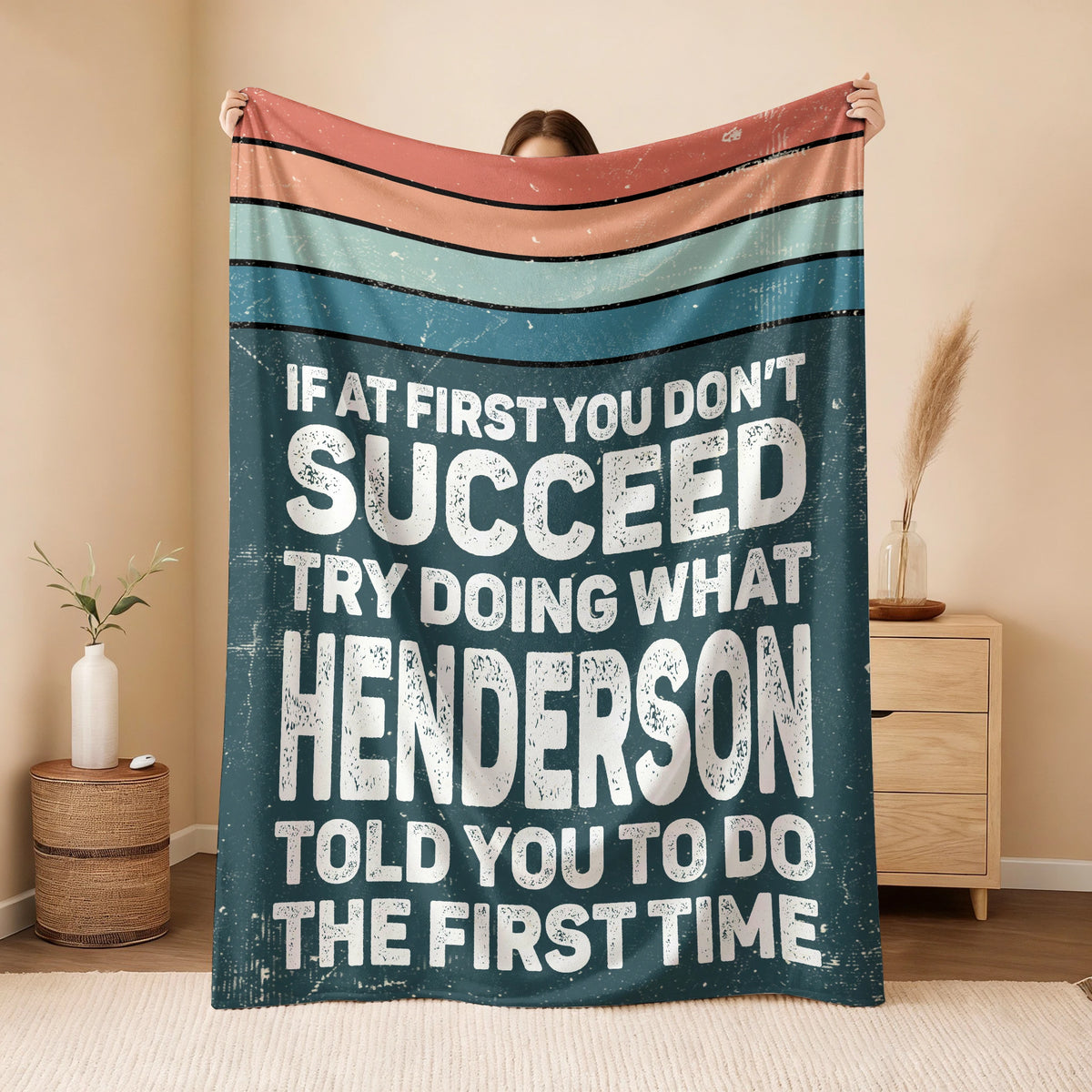 If At First You Don’t Succeed Retro Green Fleece Blanket HENDERSON 13K1 BK29