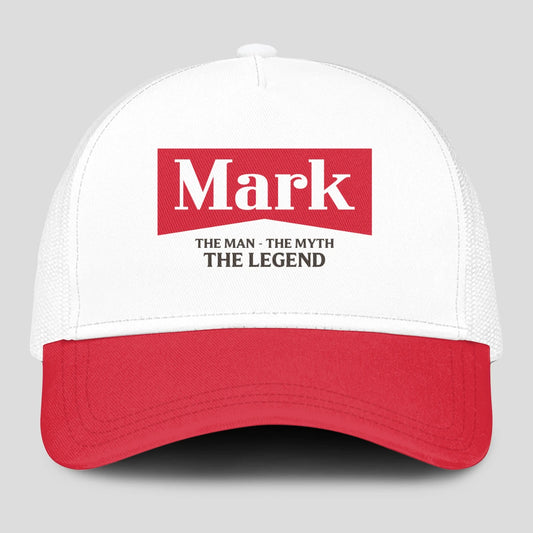 The Man The Myth The Legend Red And White Mesh Cap MARK 13K1 C197PF