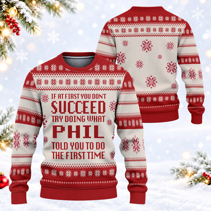 If At First You Don’t Succeed Red Cream Christmas Ugly Sweater PHIL 13K1 UG08