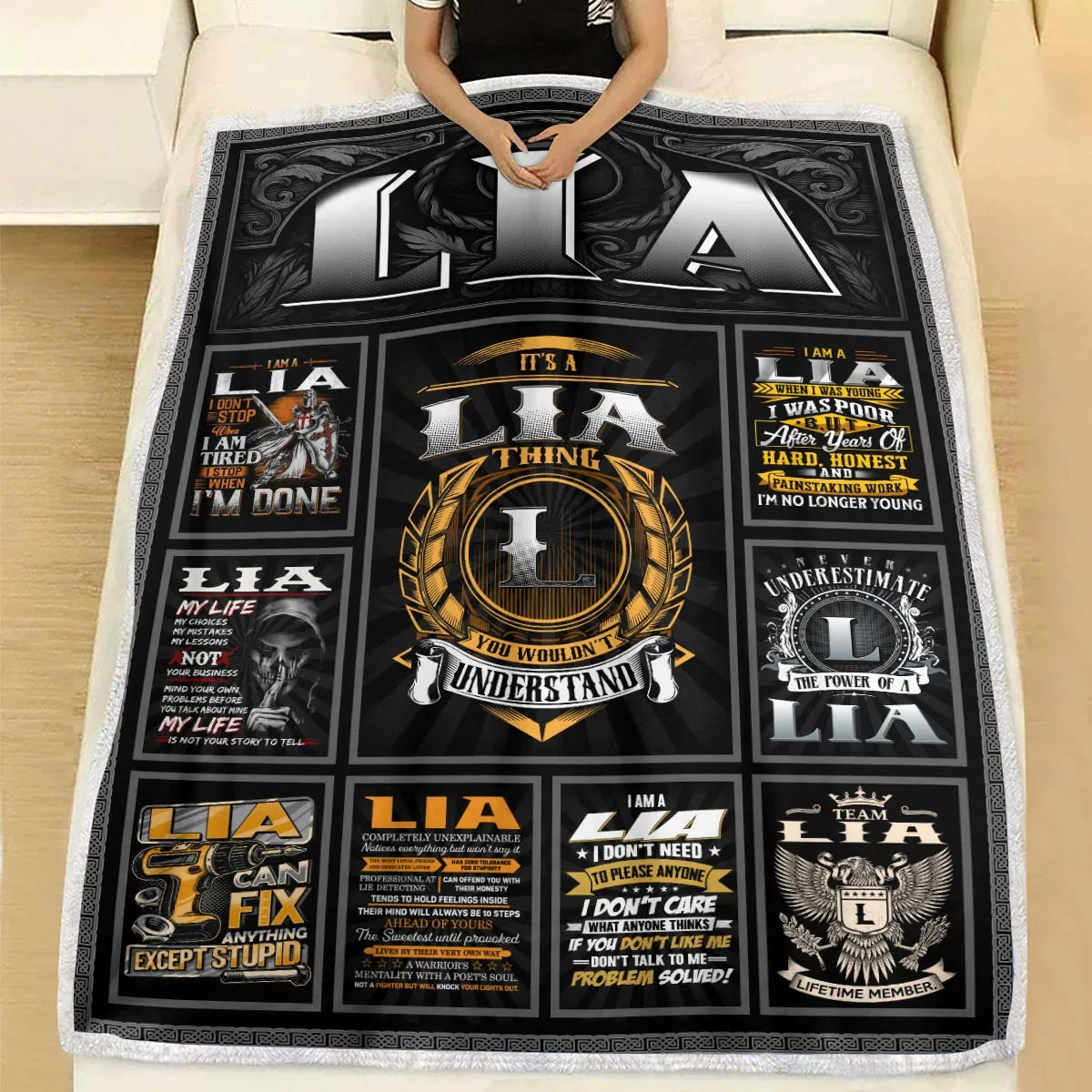 LIA Personalized Blanket | Custom Name Cozy Throw Gift 13K2-BK2