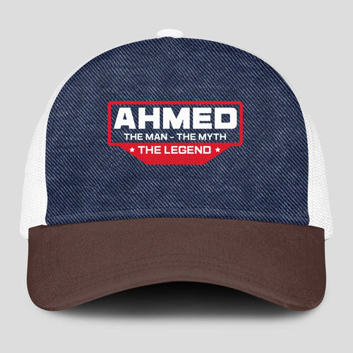 The Man The Myth The Legend Navy Brown And White Mesh Cap AHMED 13K1 C200PF