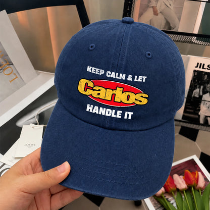 Keep Calm & Let Your Name Handle It Yellow And Red Logo Washed Cap CARLOS 13K1 C172PF