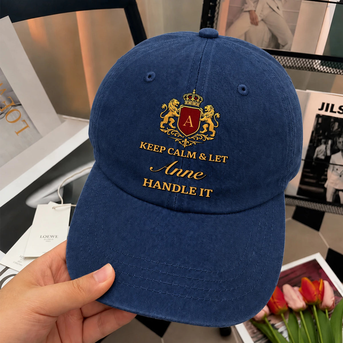 Keep Calm & Let Your Name Handle It Royal Blue Washed Cap ANNE 13K1 C115PF