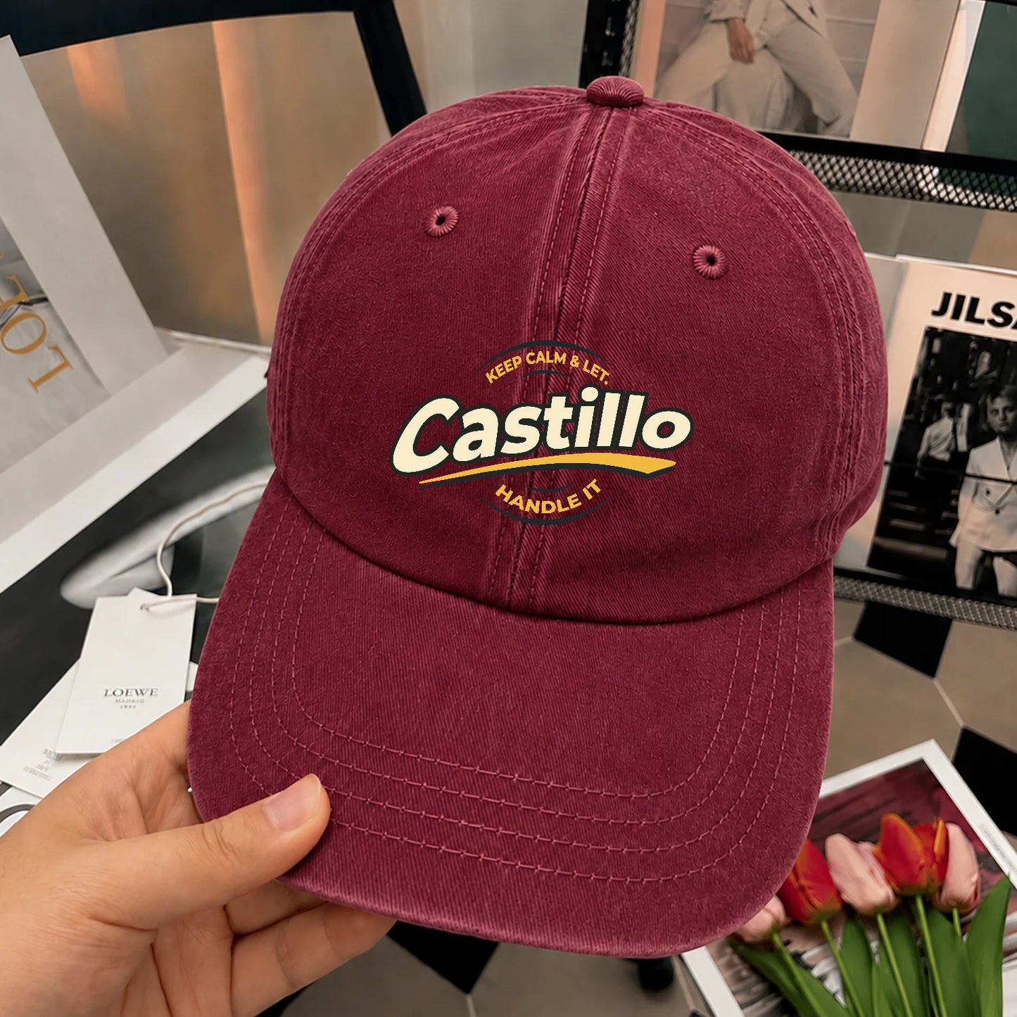 Keep Calm & Let Your Name Handle It Burgundy Washed Cap CASTILLO 13K1 C105PF