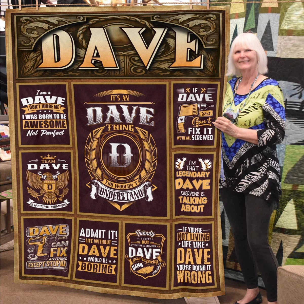 DAVE Personalized Blanket | Custom Name Cozy Throw Gift 13K1-BK4