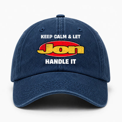 Keep Calm & Let Your Name Handle It Yellow And Red Logo Washed Cap JON 13K1 C172PF