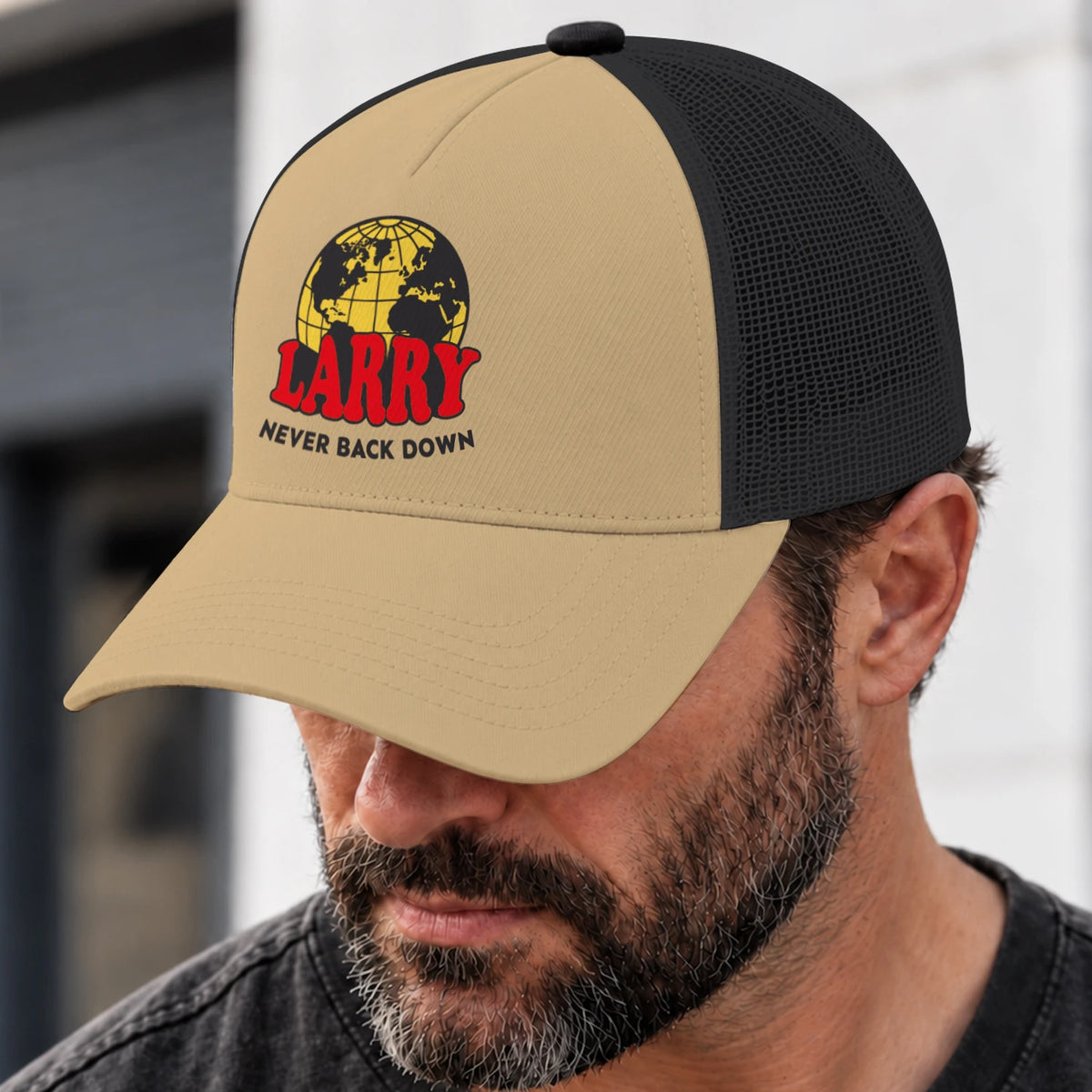 Never Back Down World Logo Khaki Mesh Cap LARRY 13K1 C212PF