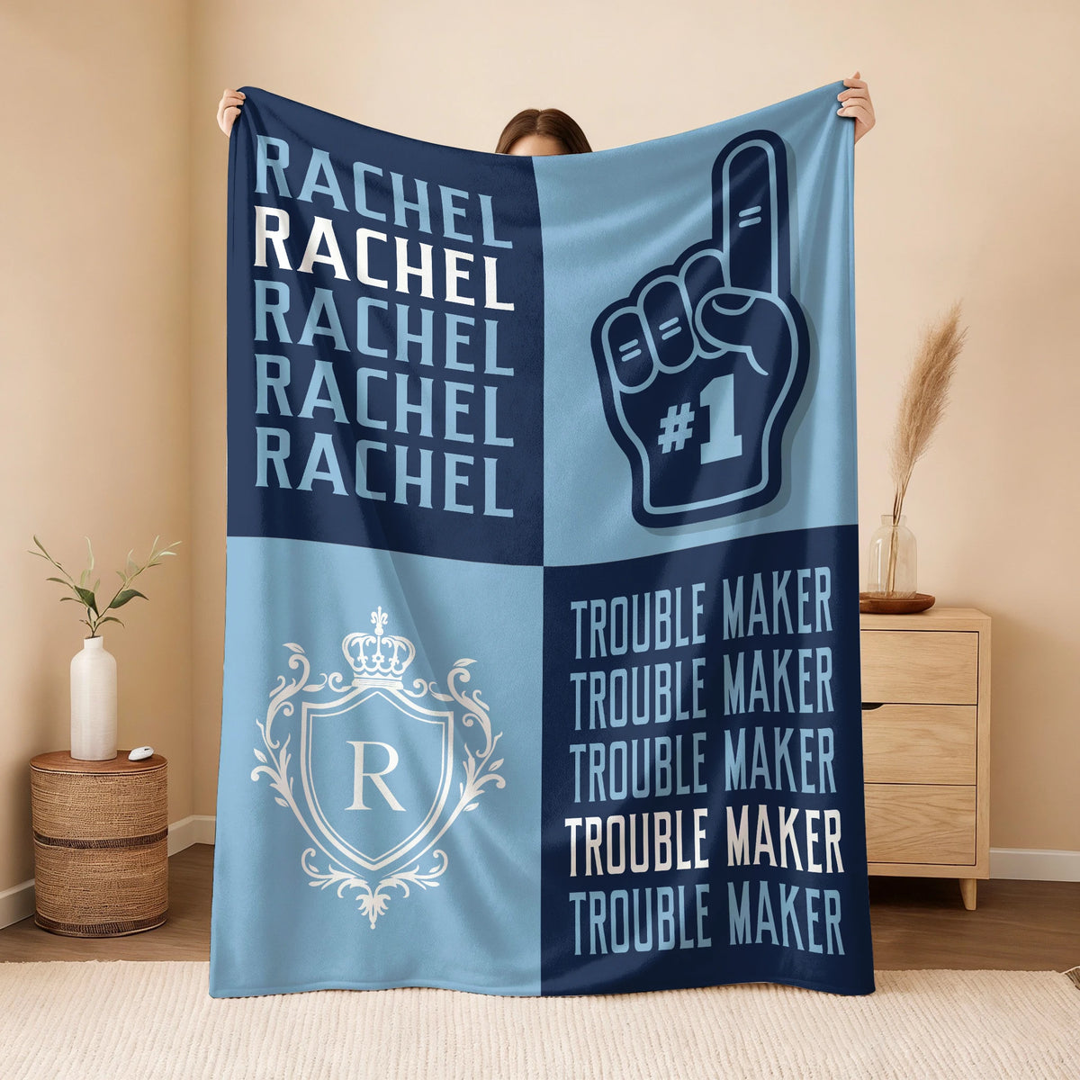 Trouble Maker Funny Blue Fleece Blanket RACHEL 13K1 BK21