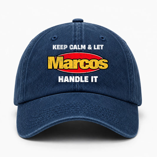 Keep Calm & Let Your Name Handle It Yellow And Red Logo Washed Cap MARCOS 13K1 C172PF