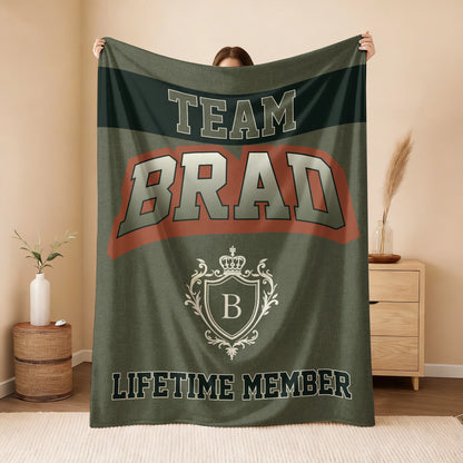 Team Your Name Lifetime Member Sage Green Fleece Blanket BRAD 13K1 BK22