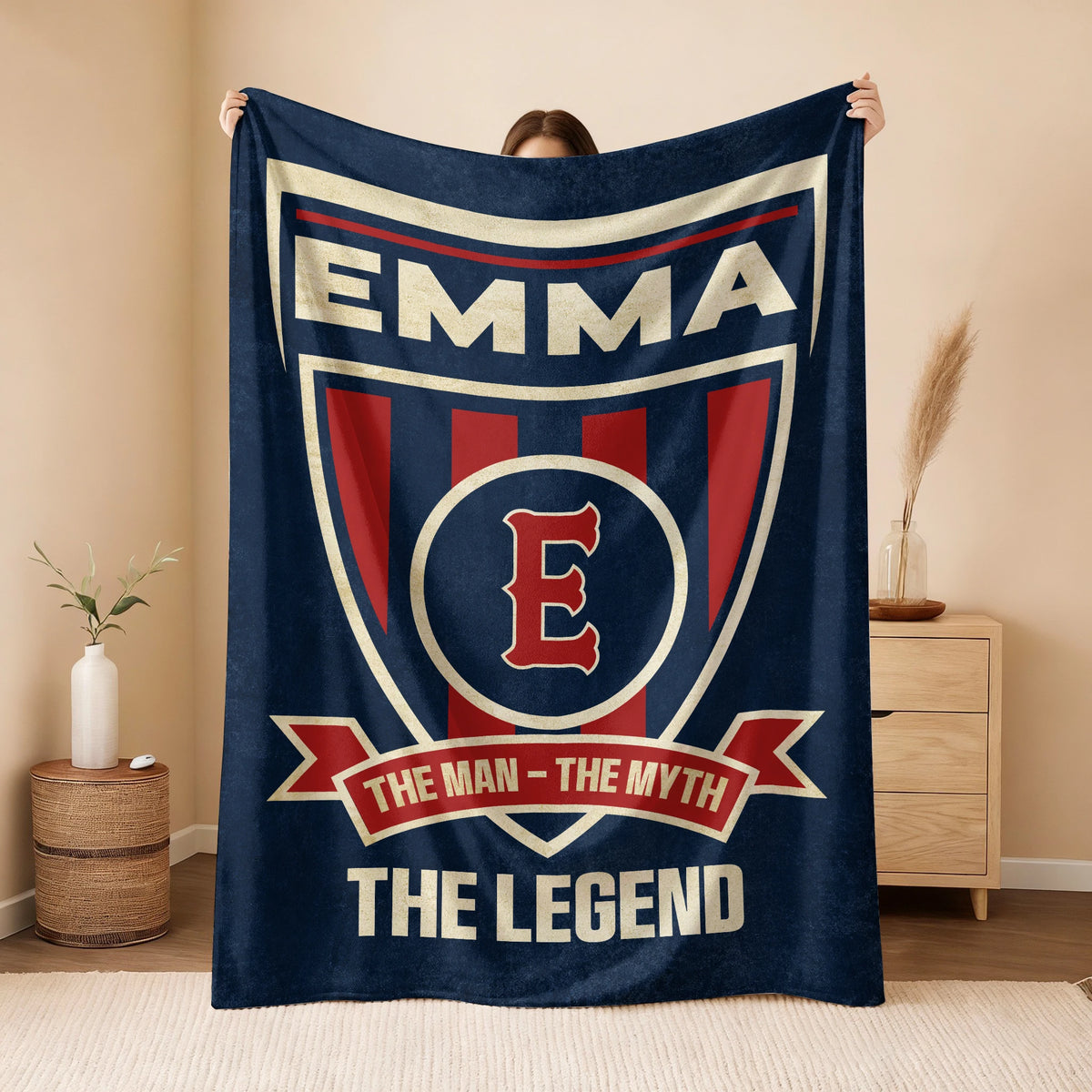 The Man The Myth The Legend Blue Burgundy Baseball Blanket EMMA 13K1 BK18