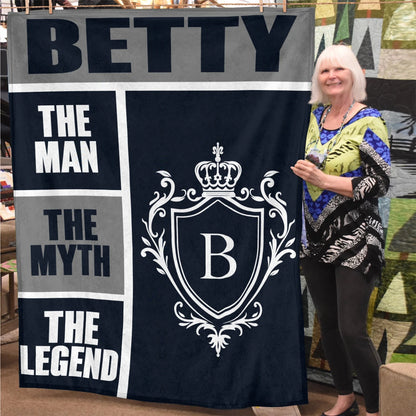 The Man The Myth The Legend Navy Gray & Gold Fleece Blanket  BETTY 13K1 BK09