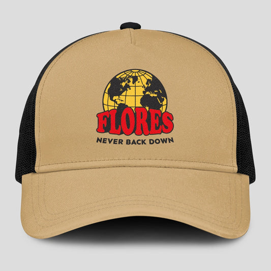 Never Back Down World Logo Khaki Mesh Cap FLORES 13K1 C212PF