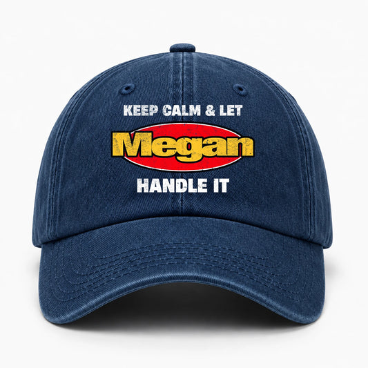 Keep Calm & Let Your Name Handle It Yellow And Red Logo Washed Cap MEGAN 13K1 C172PF