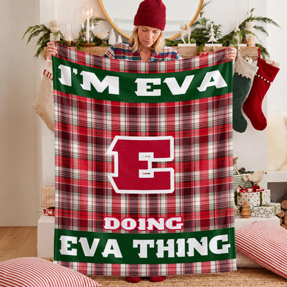 I'm Name Doing Name Things Red Plaid Fleece Blanket EVA 13K1 BK49