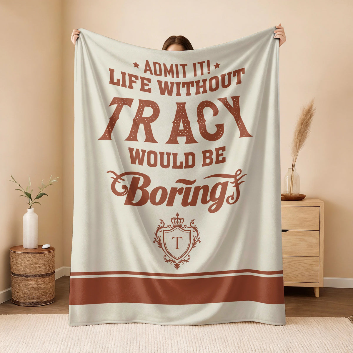 Life Without Your Name Would Be Boring Cream Terracotta Blanket TRACY 13K1 BK24