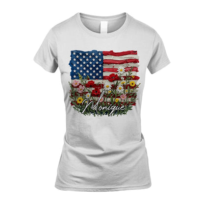 MONIQUE 13K1-549 Personalize Name - Design American flag and flowers