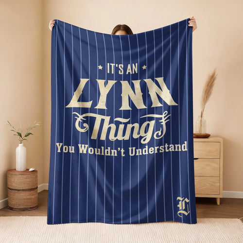 Your Name Thing Striped Blue Fleece Blanket LYNN 13K1 BK23