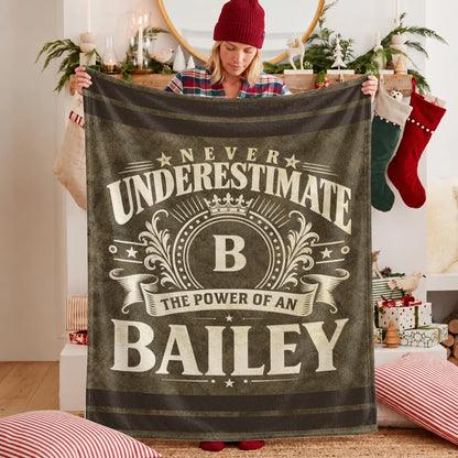 Never Underestimate The Power Of A Name Olive Green Army Fleece Blanket BAILEY 13K1 BK46