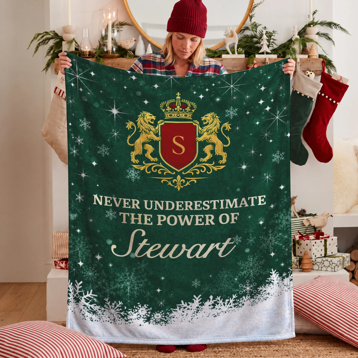 Never Underestimate Your Name Old Money Christmas Fleece Blanket STEWART 13K1 BK26