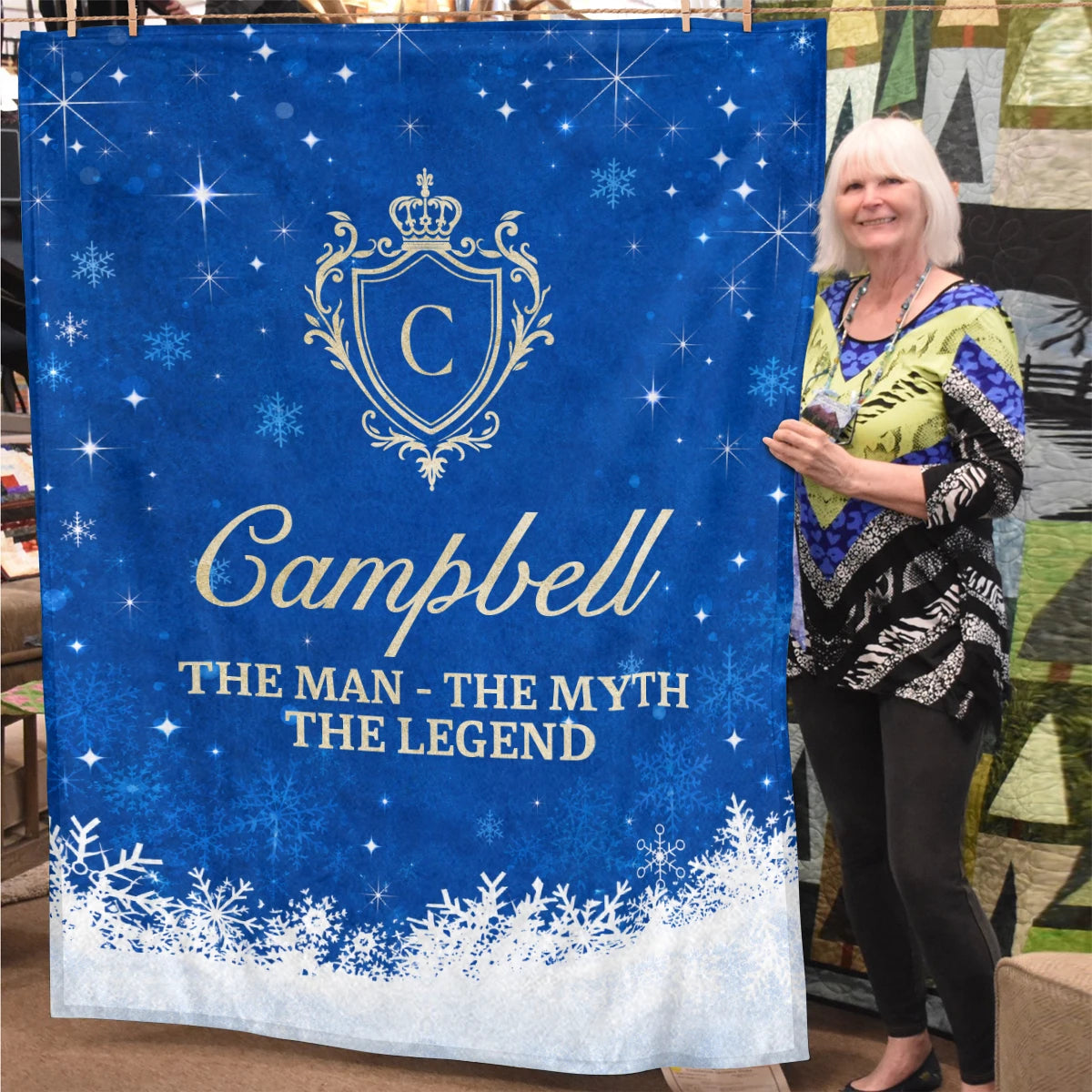 The Man The Myth The Legend Navy Christmas Fleece Blanket CAMPBELL 13K1 BK15