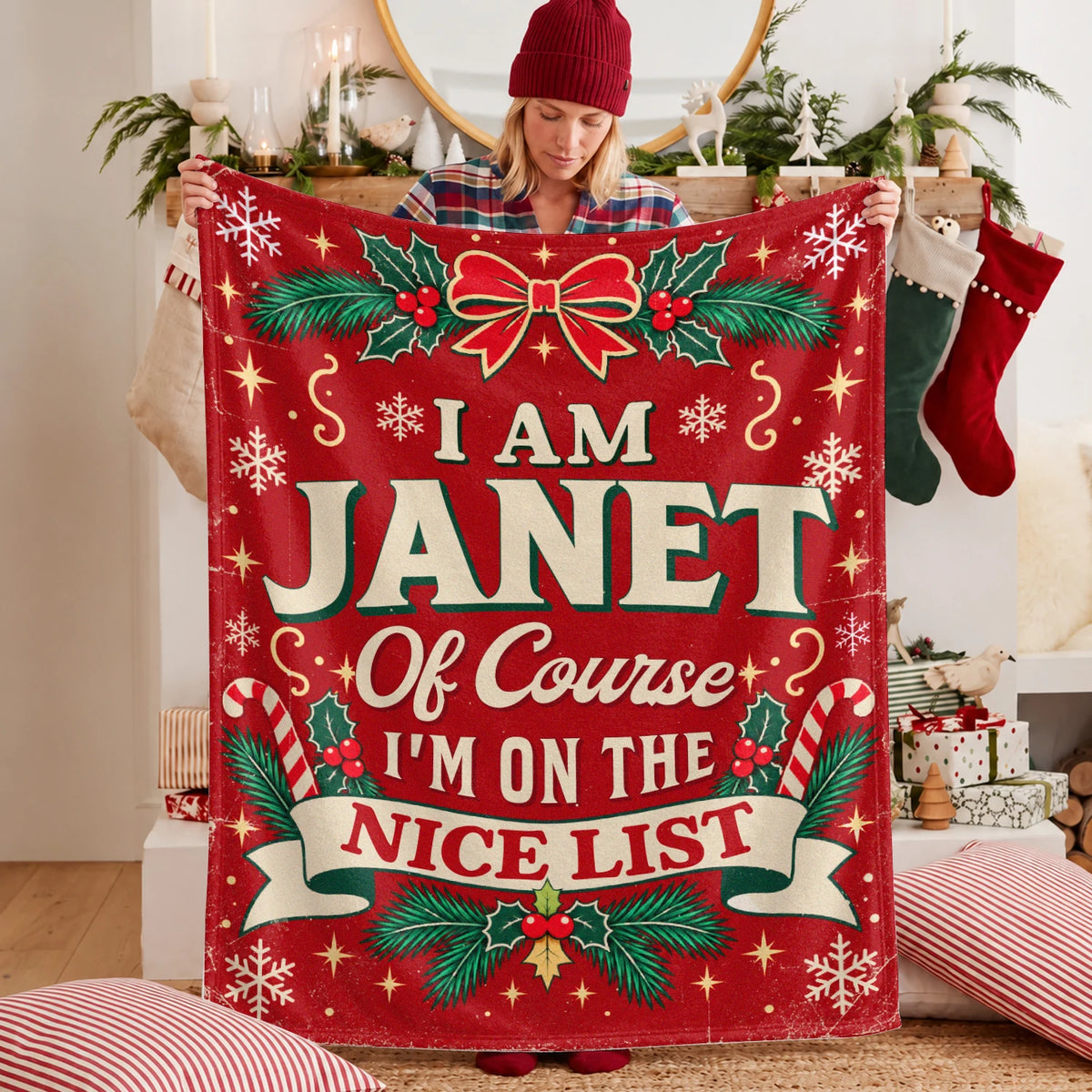 I'm Name Of Course I'm On The Nice List Christmas Fleece Blanket JANET 13K1 BK56