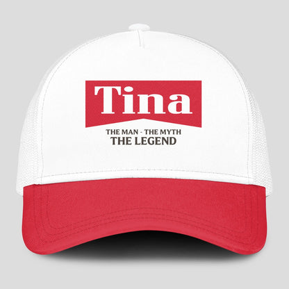 The Man The Myth The Legend Red And White Mesh Cap TINA 13K1 C197PF