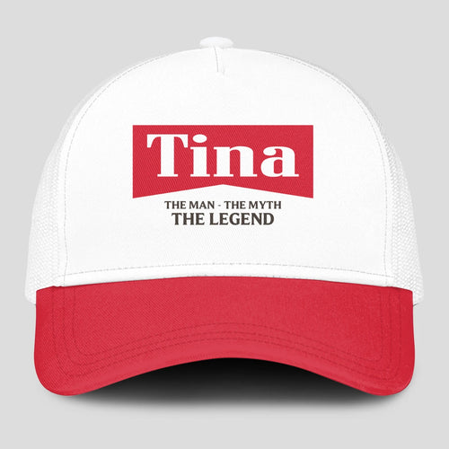 The Man The Myth The Legend Red And White Mesh Cap TINA 13K1 C197PF