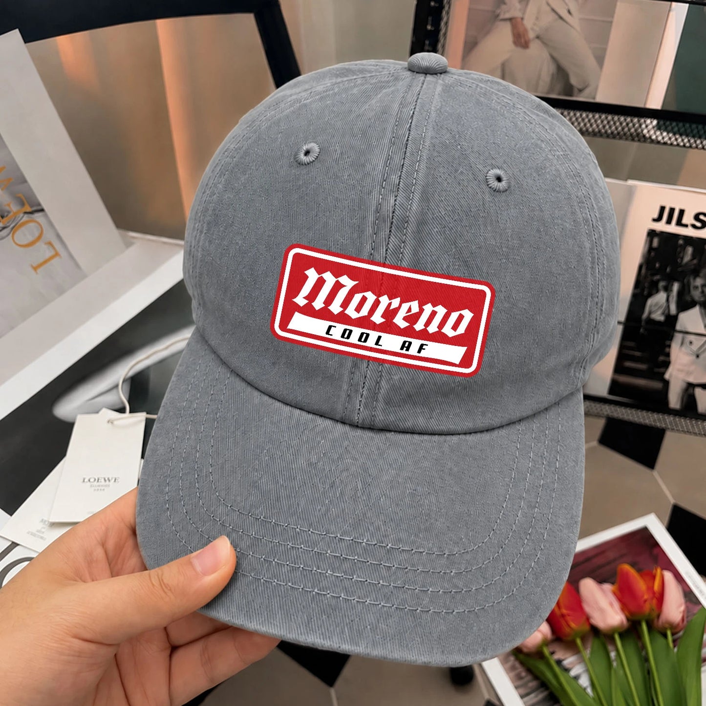 Your Name Cool Af Red Logo Funny Washed Cap MORENO 13K1 C79PF