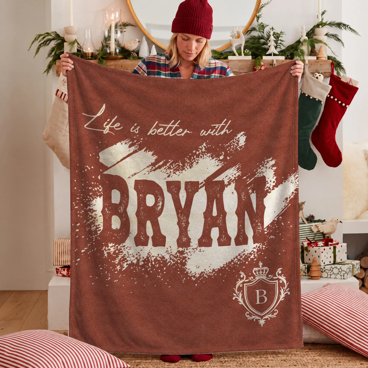 Life Is Better With Your Name Terracotta Cream Fleece Blanket BRYAN 13K1 BK30
