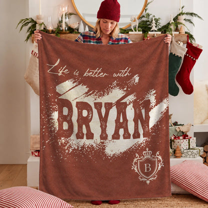 Life Is Better With Your Name Terracotta Cream Fleece Blanket BRYAN 13K1 BK30