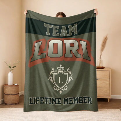 Team Your Name Lifetime Member Sage Green Fleece Blanket LORI 13K1 BK22