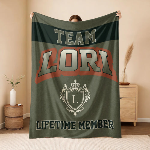 Team Your Name Lifetime Member Sage Green Fleece Blanket LORI 13K1 BK22