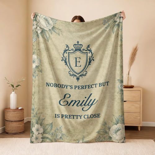 Nobody's Perfect But Your Name Is Pretty Close Green Floral Fleece Blanket EMILY 13K1 BK39