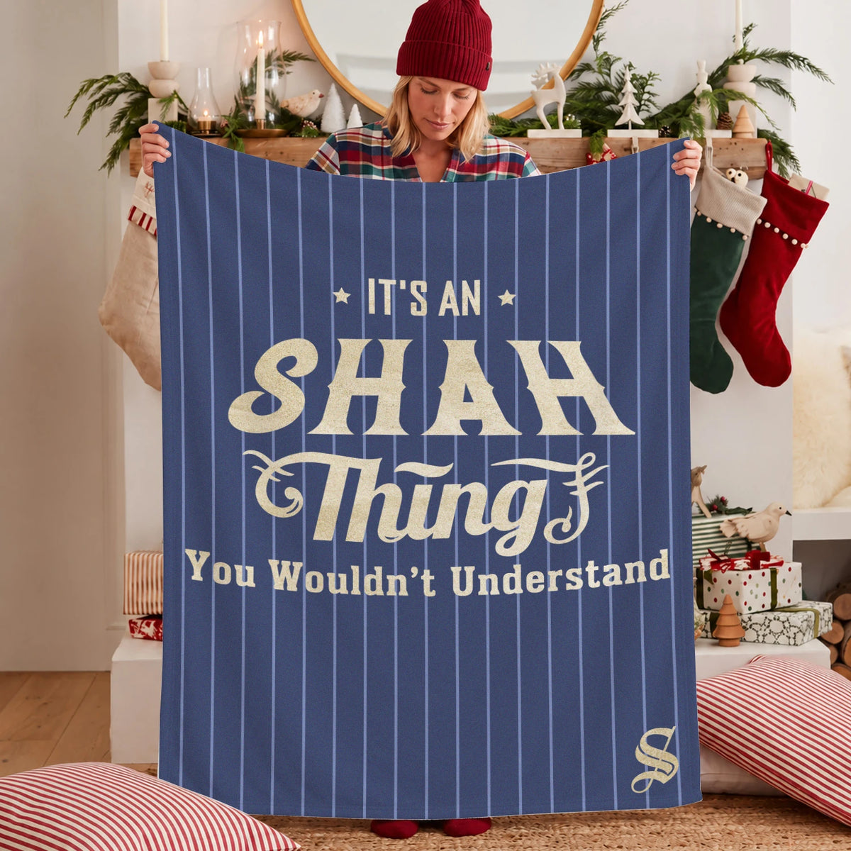 Your Name Thing Striped Blue Fleece Blanket SHAH 13K1 BK23
