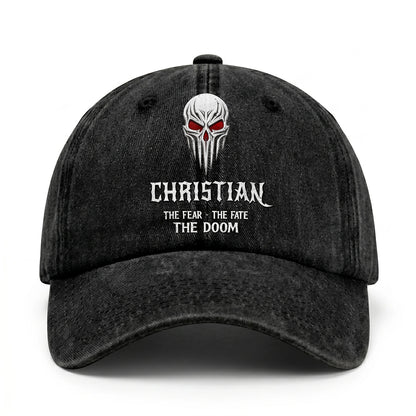 Your Name The Fear The Fate The Doom Skull Washed Cap CHRISTIAN 13K1 C98PF