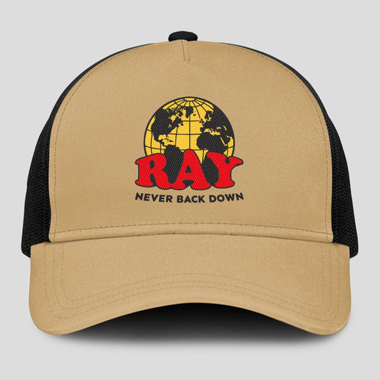 Never Back Down World Logo Khaki Mesh Cap RAY 13K1 C212PF
