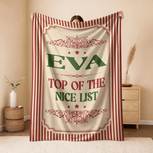Your Name Nice List Red Striped Christmas Fleece Blanket EVA 13K1 BK60