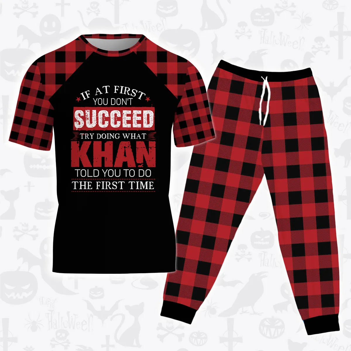 KHAN Buffalo Plaid Pajamas Set Tshirt & Pants 13K1-EV2