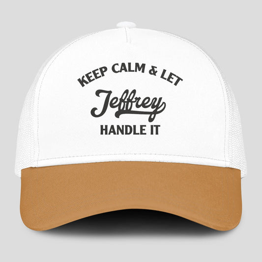 Keep Calm & Let Your Name Handle It Yellow And White Mesh Cap JEFFREY 13K1 C205PF