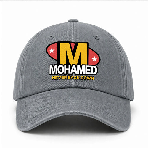Never Back Down With Your Name And Initial Letter Washed Cap MOHAMED 13K1 C82PF