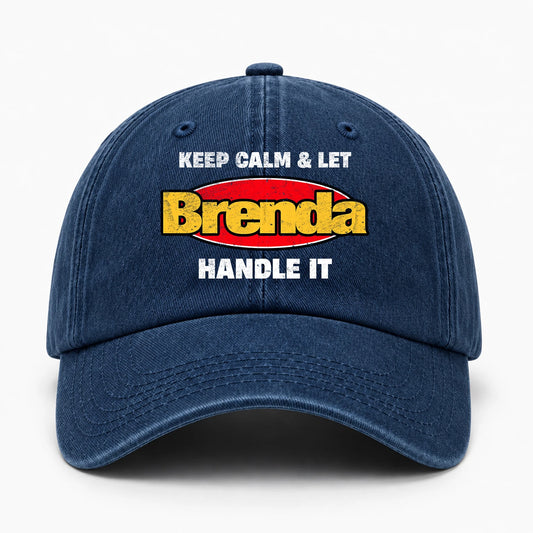 Keep Calm & Let Your Name Handle It Yellow And Red Logo Washed Cap BRENDA 13K1 C172PF