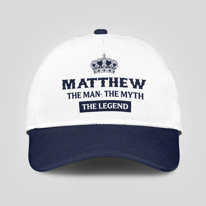The Man The Myth The Legend King Crown Blue And White Cap MATTHEW 13K1 C147PF