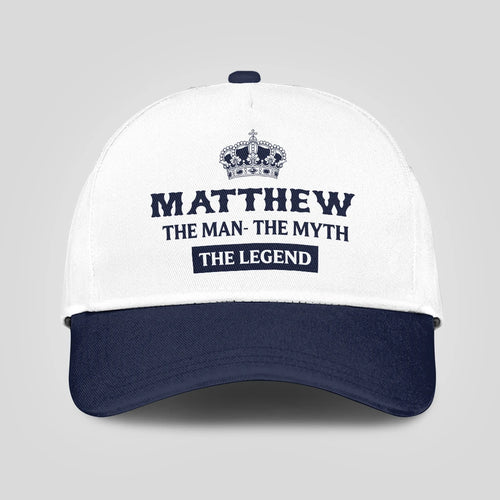 The Man The Myth The Legend King Crown Blue And White Cap MATTHEW 13K1 C147PF
