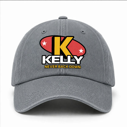 Never Back Down With Your Name And Initial Letter Washed Cap KELLY 13K1 C82PF