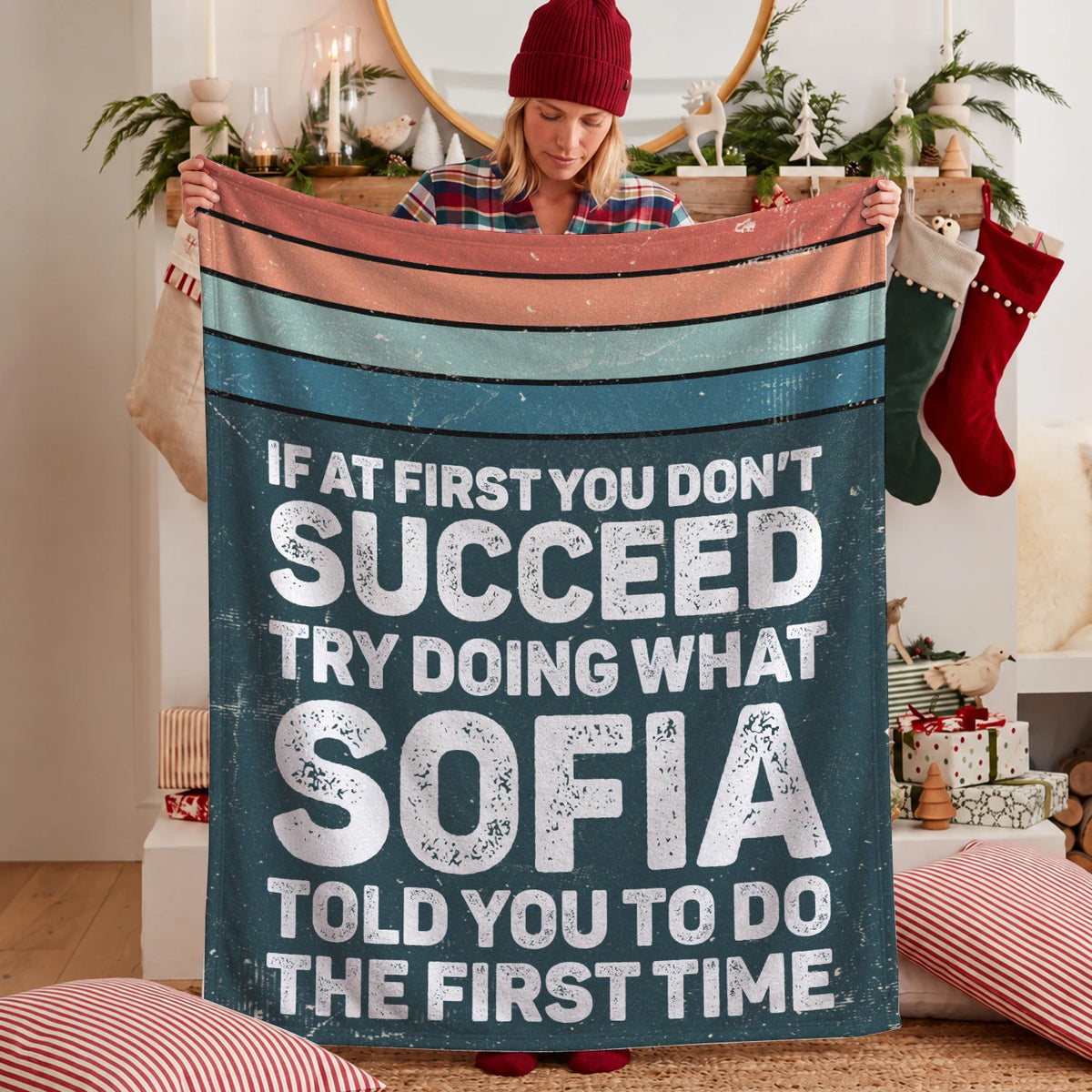 If At First You Don’t Succeed Retro Green Fleece Blanket SOFIA 13K1 BK29