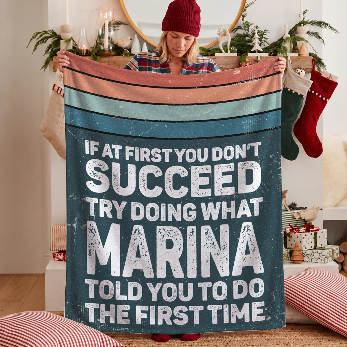 If At First You Don’t Succeed Retro Green Fleece Blanket MARINA 13K1 BK29