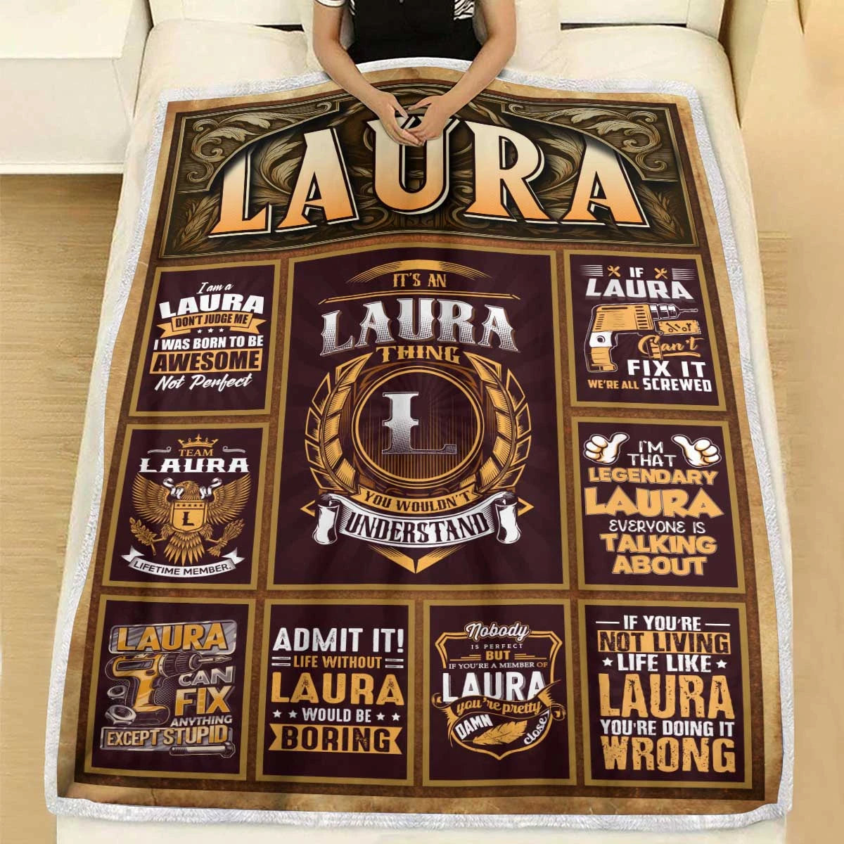 LAURA Personalized Blanket | Custom Name Cozy Throw Gift 13K1-BK4